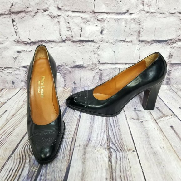 Ralph Lauren Shoes - Vintage Ralph Lauren Size 6B Black Leather Heels